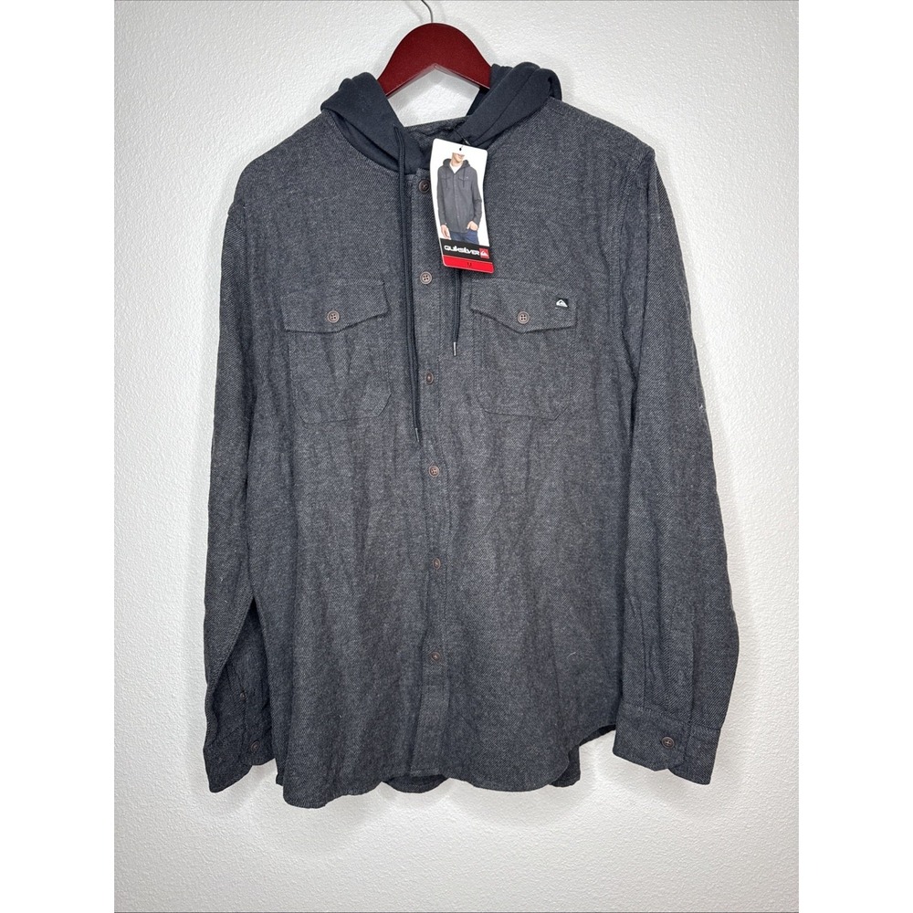 Quiksilver Hooded Flannel Jacket Men's Medium Charcoal NWT Shacket Preppy